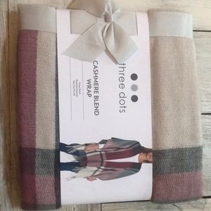 Three Dots Women's Fringe Detail Cashmere Blend Wrap - Burg Celine Plaid